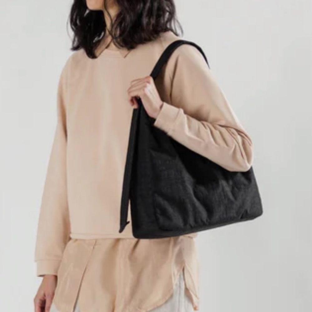 Baggu Nylon Shoulder Bag Black Zip Tote - Picture 2 of 5